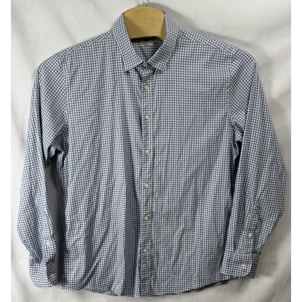 FAHERTY Stretch Oxford Gingham Long Sleeve Button Down Up Collard Shirt Mens XL